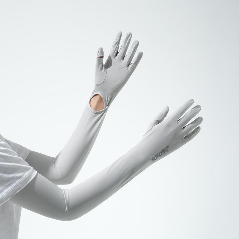 Summer sunscreen sleeves women's UV protection ice silk integrated extended gloves driving sunshade extended arm cover outdoor