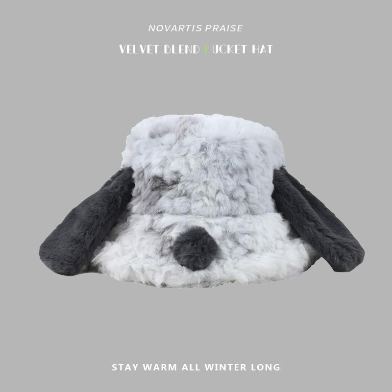 Autumn and Winter Cute Plus Velvet Thickened Warm Basin Hat with Large Head Circumference and Versatile Face Showing Small Plush Hat