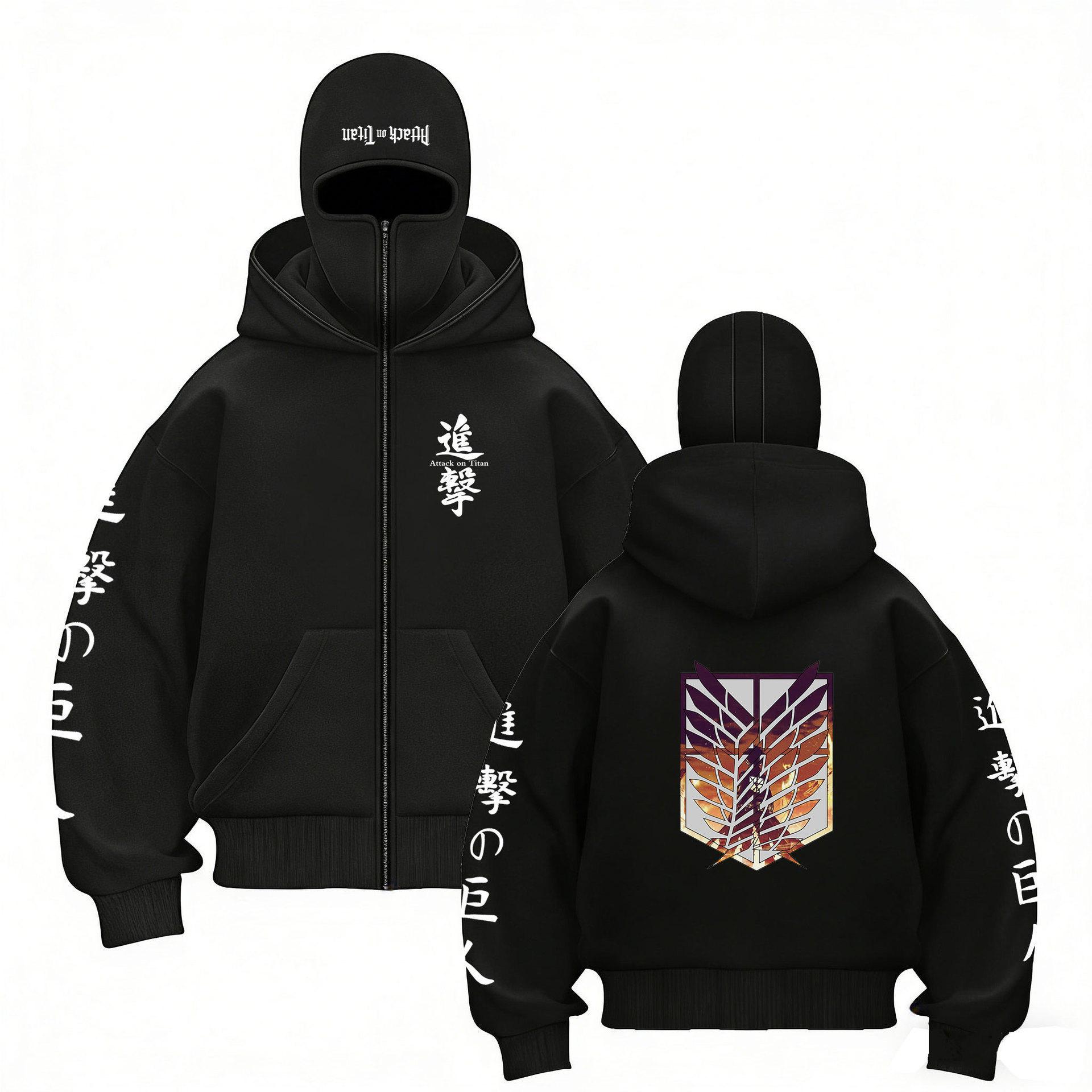 

Attack on Titan Double Hoodie, Letter Print Fleece Lined Pullover Sweatshirt Double Hat Sweater Couple Jacket M
