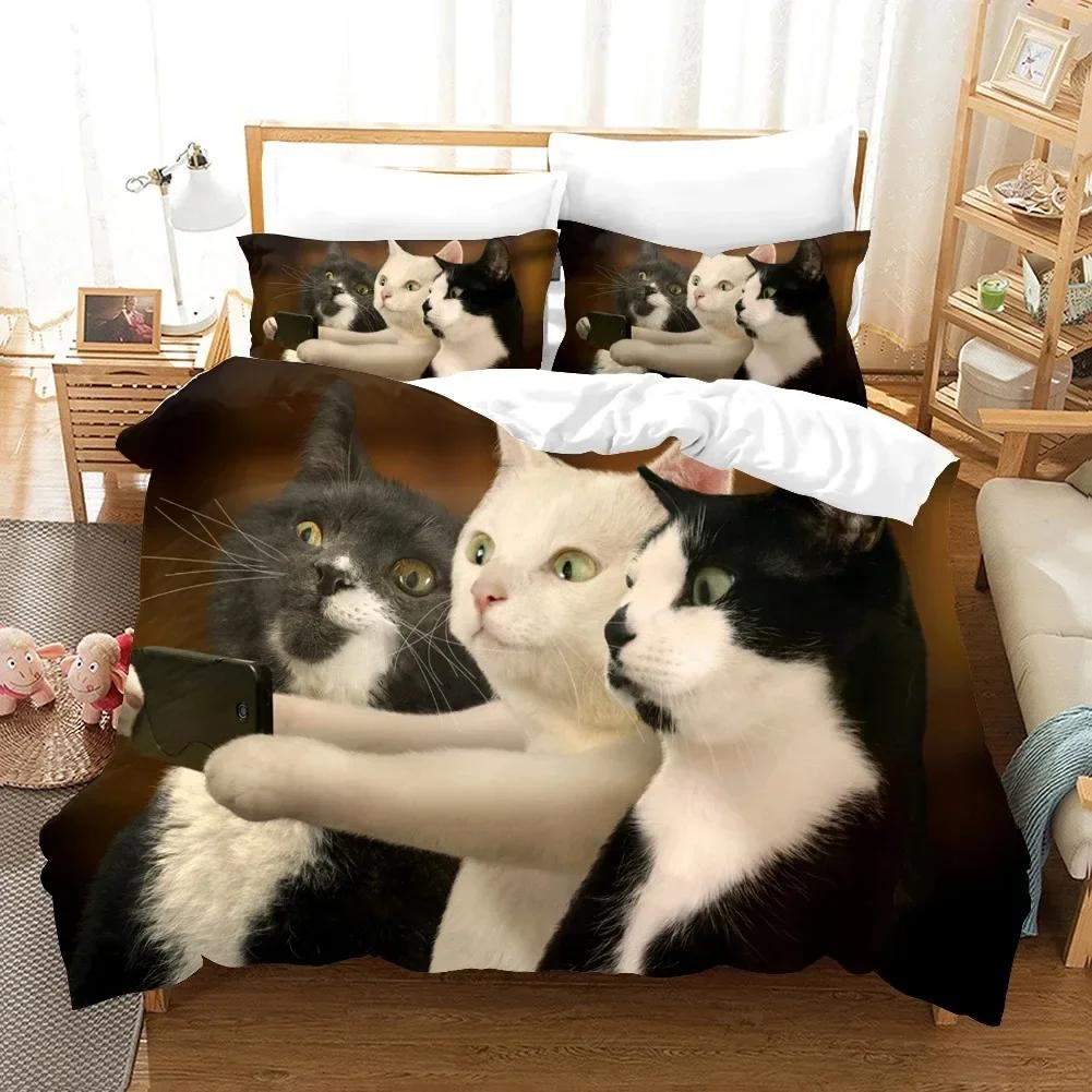 3D Lustige Süße Katzen Schwarze Katze Bequemer Bettbezug Steppdecke Kissenbezug Bettwäscheset Kinder Schlafzimmer Dekoration Heimtextil