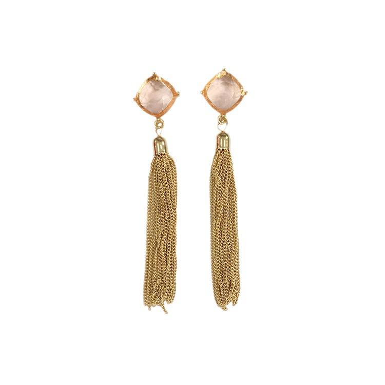 Vintage French Romantic Orange Acrylic Chain Tassel Earrings