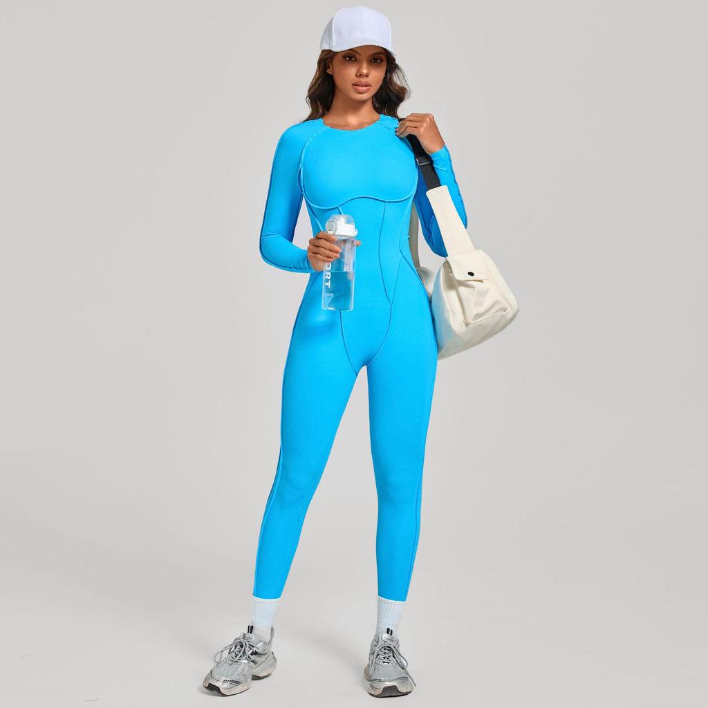 Women's Color Block Stand Collar Jumpsuit - Half Zipper Yoga Fitness Wear for High-Intensity Sports