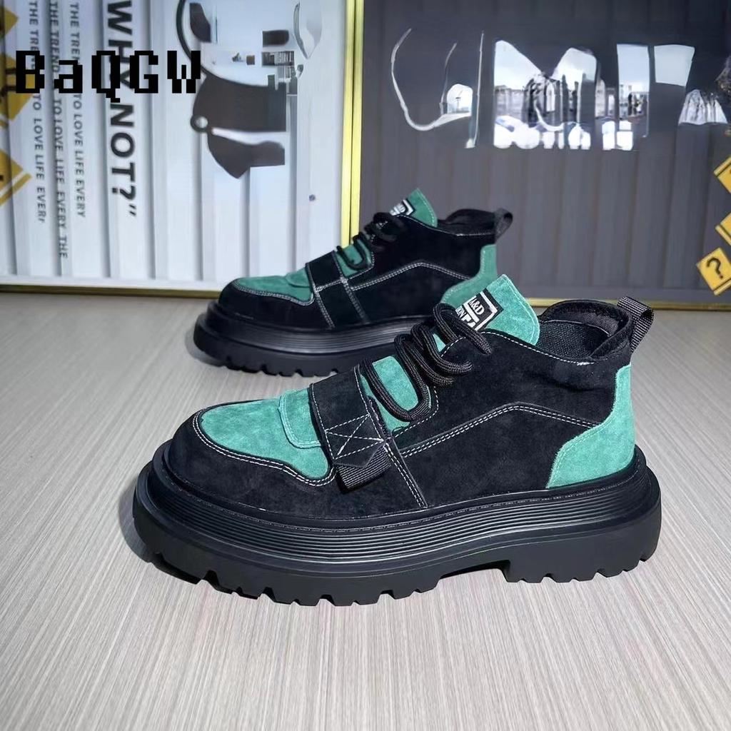 Autum New Luxury Brand Color Block Designer Men Shoes Gothic Biker Boots Men's Casual Leather Outdoor Shoes Ankle Boots for Men