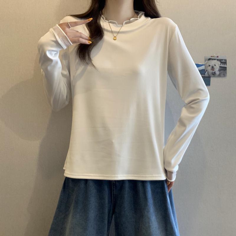 

40s Thread Round Neck Base Shirt - Spring & Autumn Inner Wear Extra Large білий