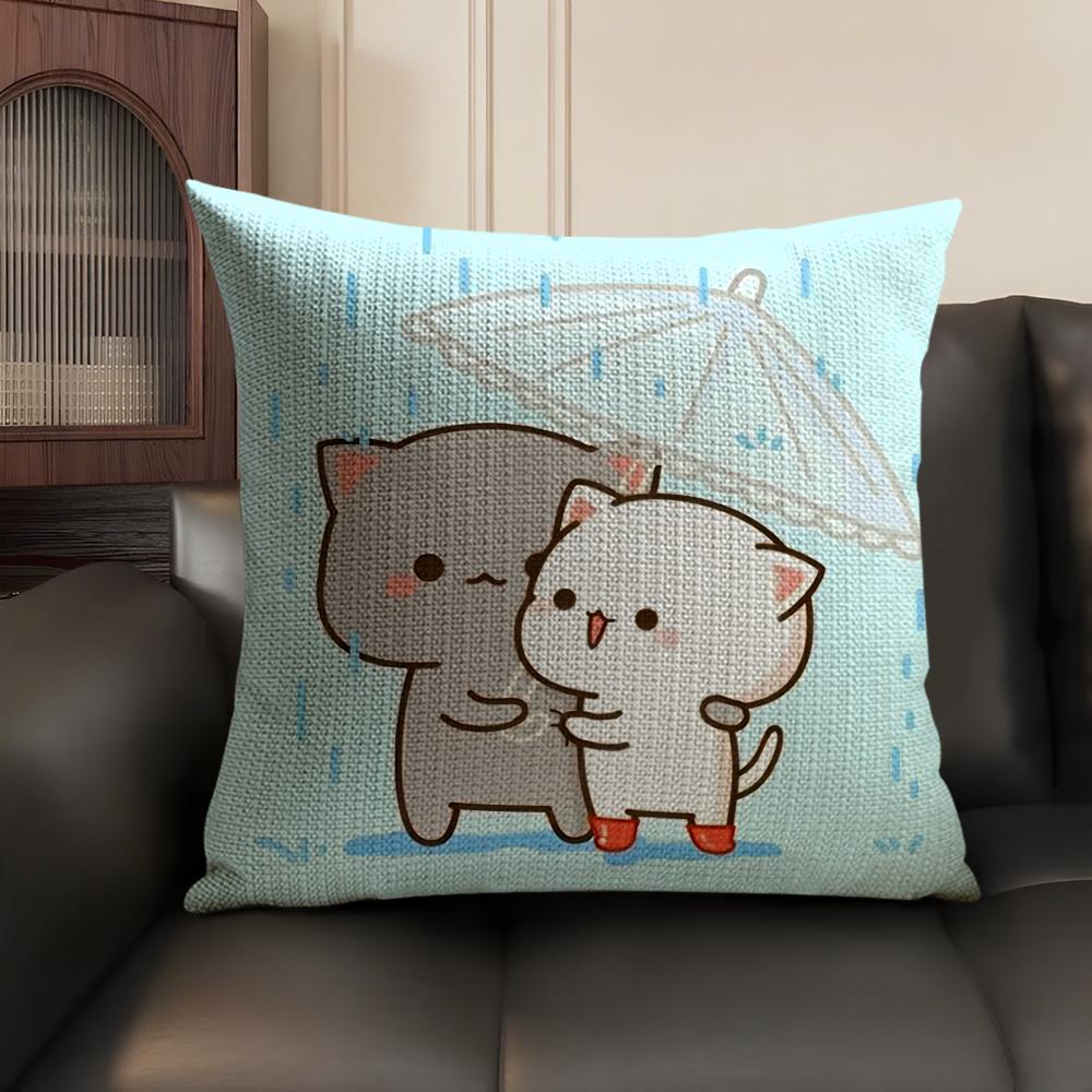 Sweet Cute P-Peach Gomas Cushion Cover Natural Linen Organic Fabric Double-Sided Printing Sofa Home Decor Gift Pillow Case