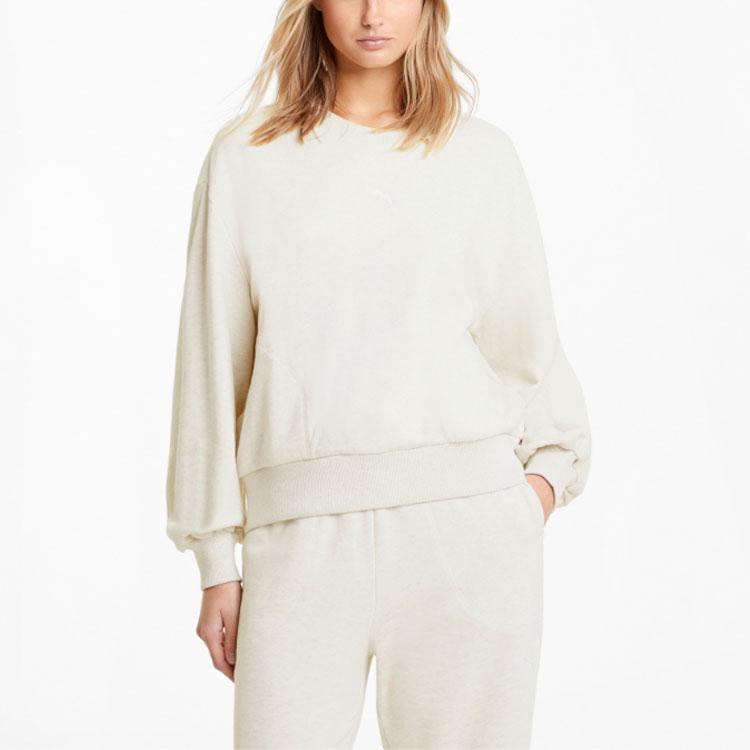 Puma Solid Color Lantern Sleeve Round Neck Pullover Sweatshirt Women Sweatshirt White 845597-02