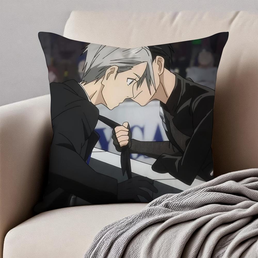 Elegant Sports Anime YYuri on Ice Cushion Cover Pillowcase Antidustmite Invisible Zipper Short Plush Sofa Cushion