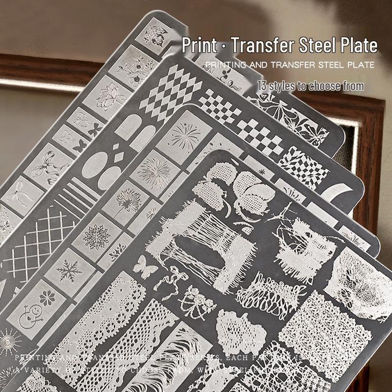 Nail Art Stamping Plate: Lace, Butterfly, Floral, French, Gingham, Leopard, Fireworks, Snake Patterns