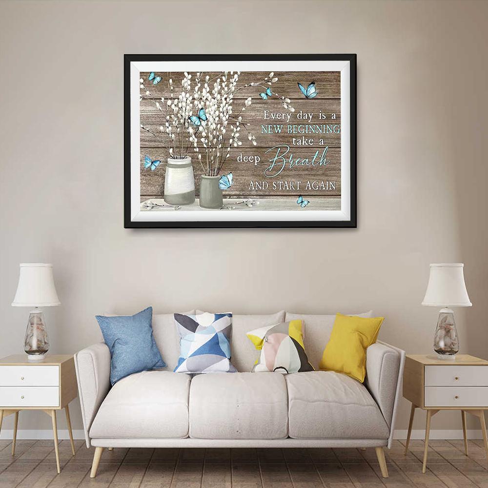 1Pcs Frameless Flower And Butterfly Canvas Painting Plant Posters And Prints For Living Room Bedroom, Wall Art Pictures, Home Decor