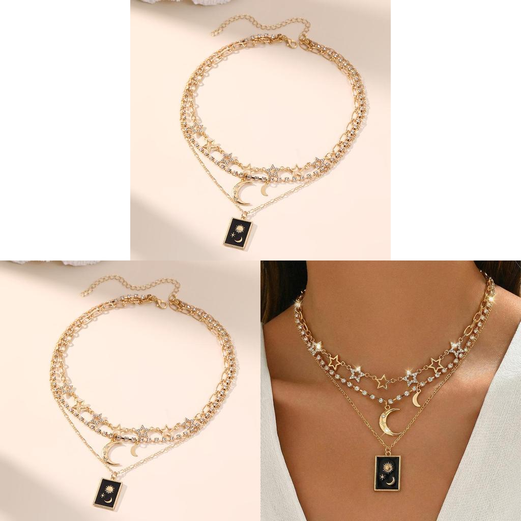 Geometric Star Moon Necklace For Women With Zinc Alloy Pendant Boho Style Casual Jewelry