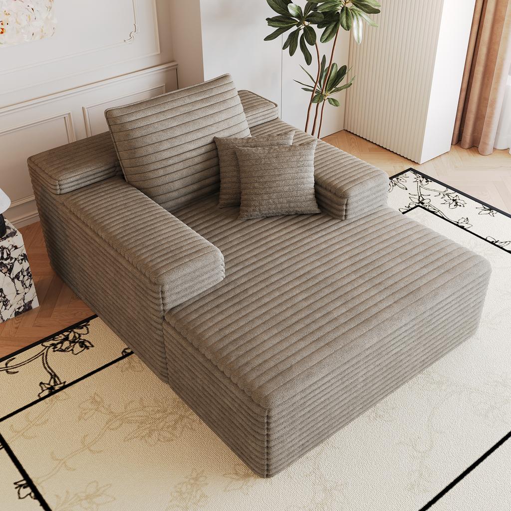 115*159cm, Comfortable Corduroy Sofa, Deep Seat, Boneless Modular, Sponge, No Assembly Required, Compression, Living Room, Bedroom, Camel