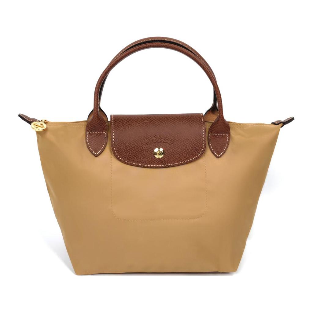 Longchamp Le Pliage Original Series Embossed Logo Nylon Canvas And Leather Dumpling Tote Bag Small Women Tote Bags Light-Brown 1621089P86