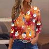Women's T Shirt Tee Christmas Printed Button 3/4 Sleeve Tunic Daily Weekend Fashion Basic V- Neck Regular Top