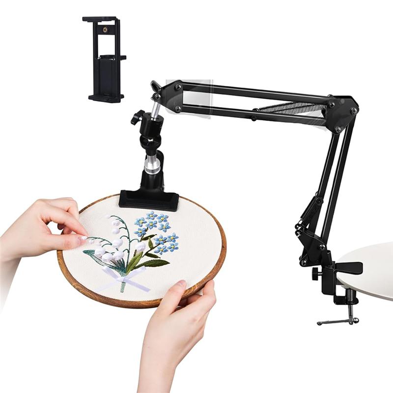 M-Современный-Регулируемый Держатель для Пялец для Рукоделия, Вращающийся на 360°, 3-в-1 Держатель для Пялец/Планшета/Телефона Настольная Подставка чёрный