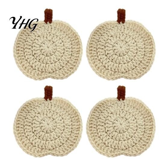 Rustic Farmhouse Style Decor Handmade Crochet Pumpkin Coasters, Soft Polyester Coffee Mats, Seasonal Table Accessories Autumn Themed Dining
