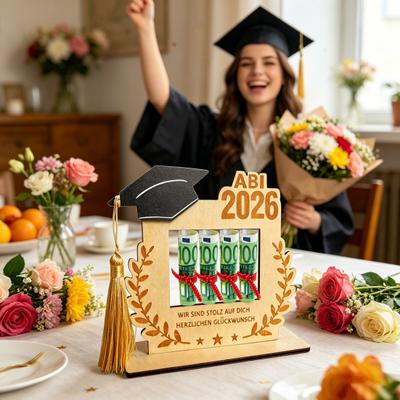 2026 Uchwyt na pieniądze na Graduation Drewniany Stojak Stołowy na Gotówkę Uchwyt na Prezenty Pieniężne Prezent na Graduation 2026 dla Szkoły Średniej College'u