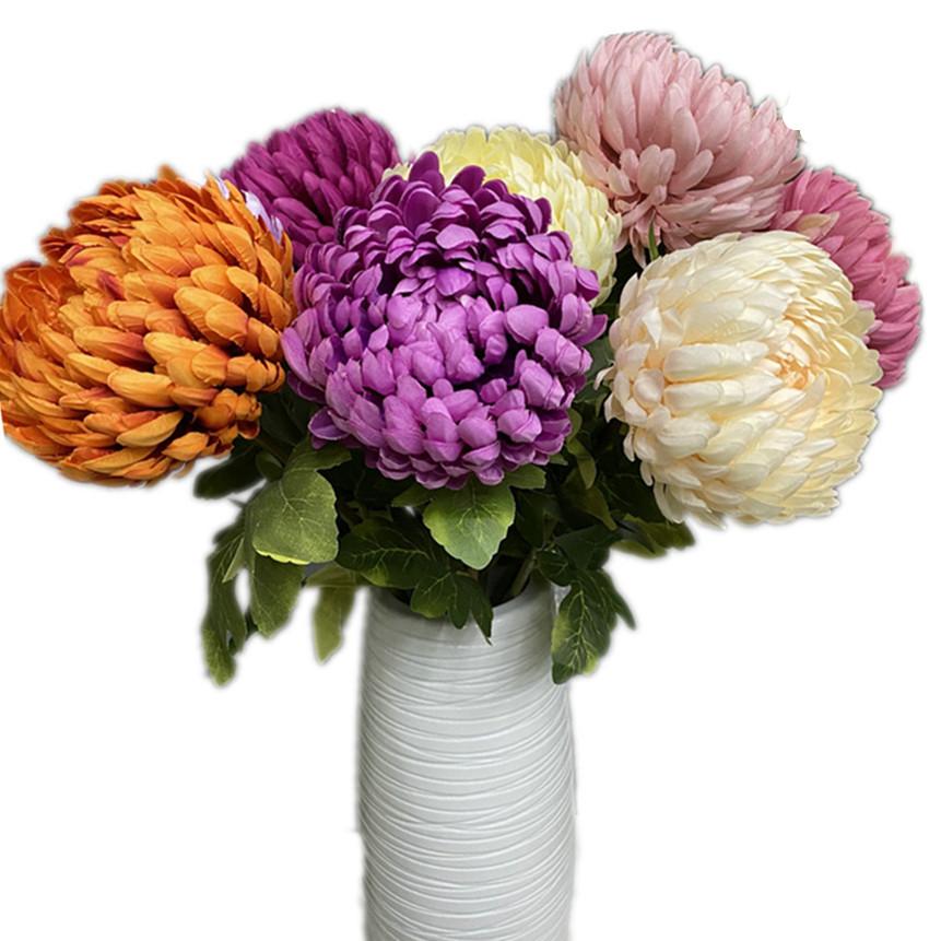5pcs Artificial Chrysanthemum Flower Branch Faux Silk Pineapple Chrysanthemum with Long Stem for Wedding Floral Arrangement