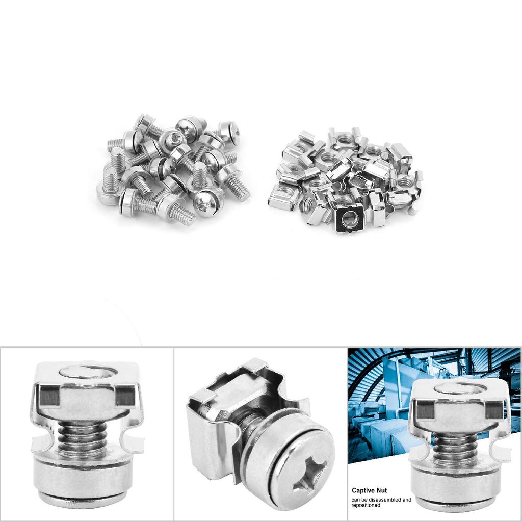 20pcs Set Network Cabinet Rack Screws & Cage Nuts Assortment Kit (M6*16)
