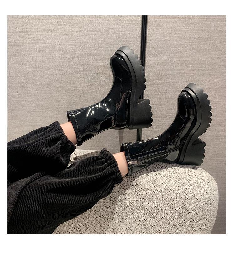 2025 Autumn and Winter New Muffin Thick-soled Elastic Knee Boots Women's Thick-heeled Thin High Boots Thick-heeled High-heeled Women's Boots