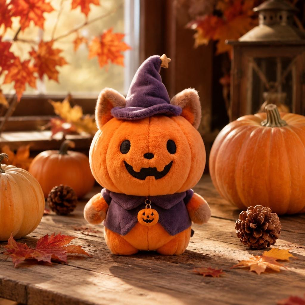 Halloween Pumpkin Stuffed Animal Plush Toy with Hat Costume for Kids Gifts