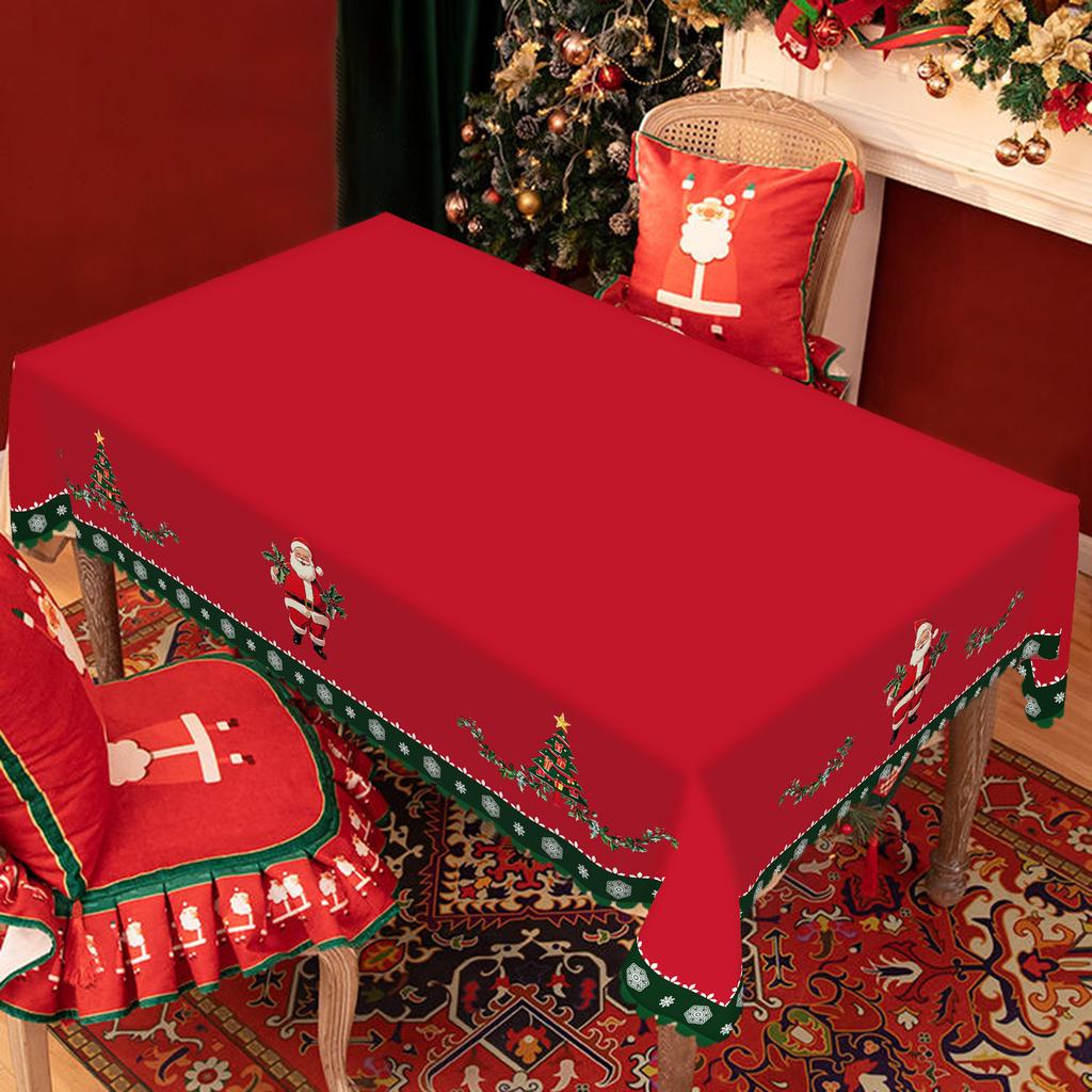 1 Piece Christmas Round And Square Tablecloth, Various Sizes, Cute Santa Claus And Snowflake Green Tablecloth Holly Berry Pattern Design Tablecloth Fo