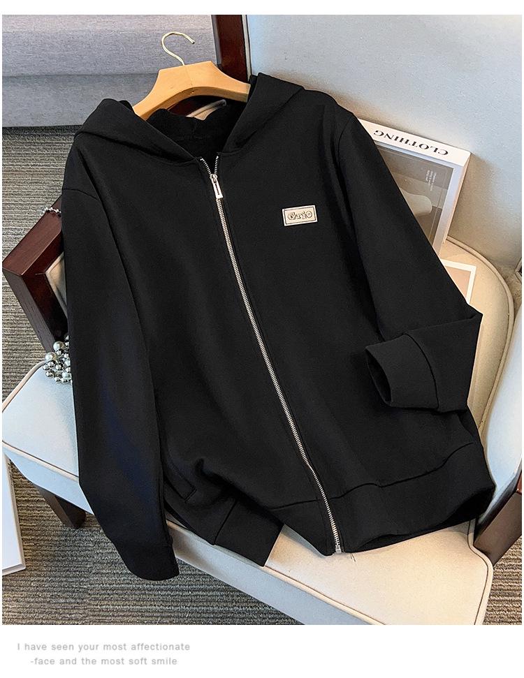 Women's Plus Size Super Loose Fleece-lined Hoodie Cardigan, Bust 150/170