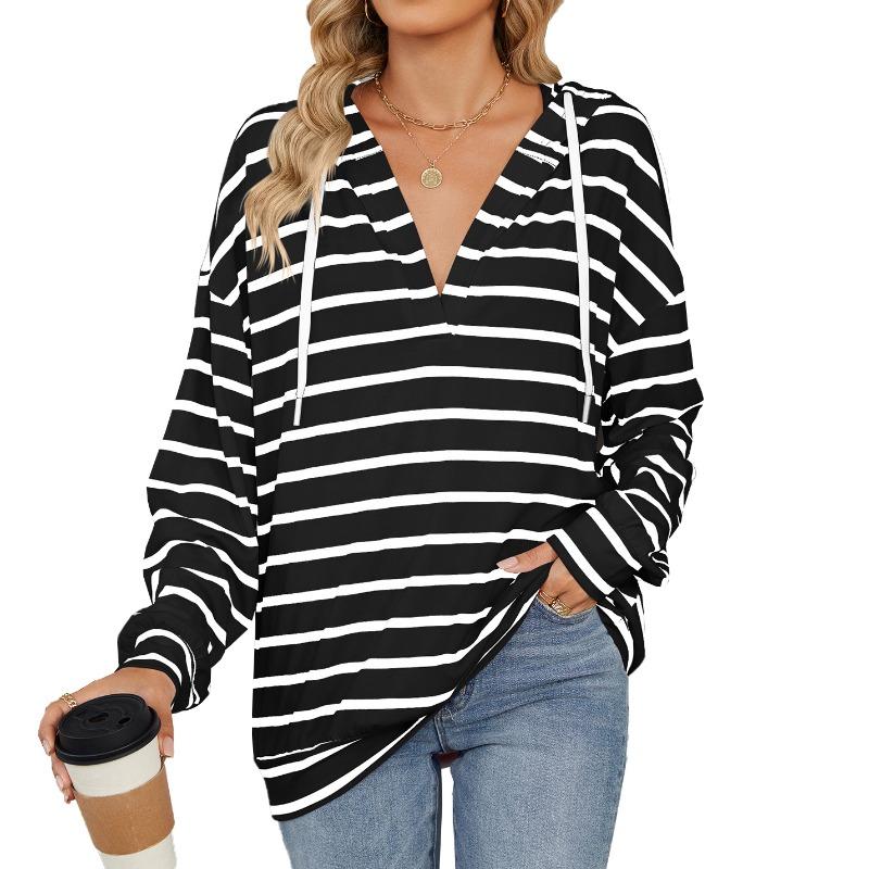 Fashion Women's Striped Hooded Autumn Sweatshirt Loose Casual Hooded Sweatshirt