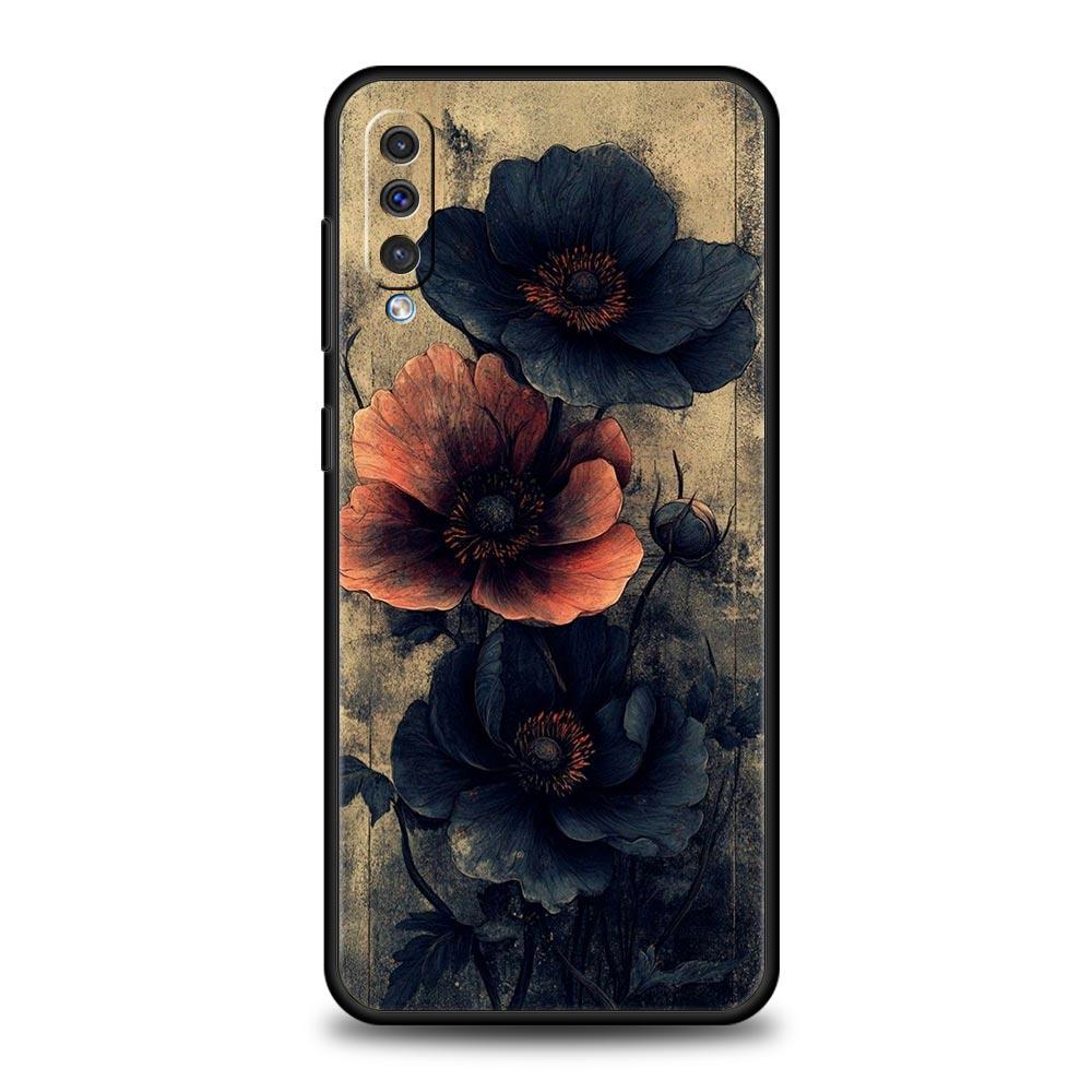 Phone Case For Samsung A56 A36 A26 A24 A12 A14 A16 A50 A70 A20E A10S A22 A40 A34 A54 A42 A52 5G A04s A06 Cover Ink Wash Flower