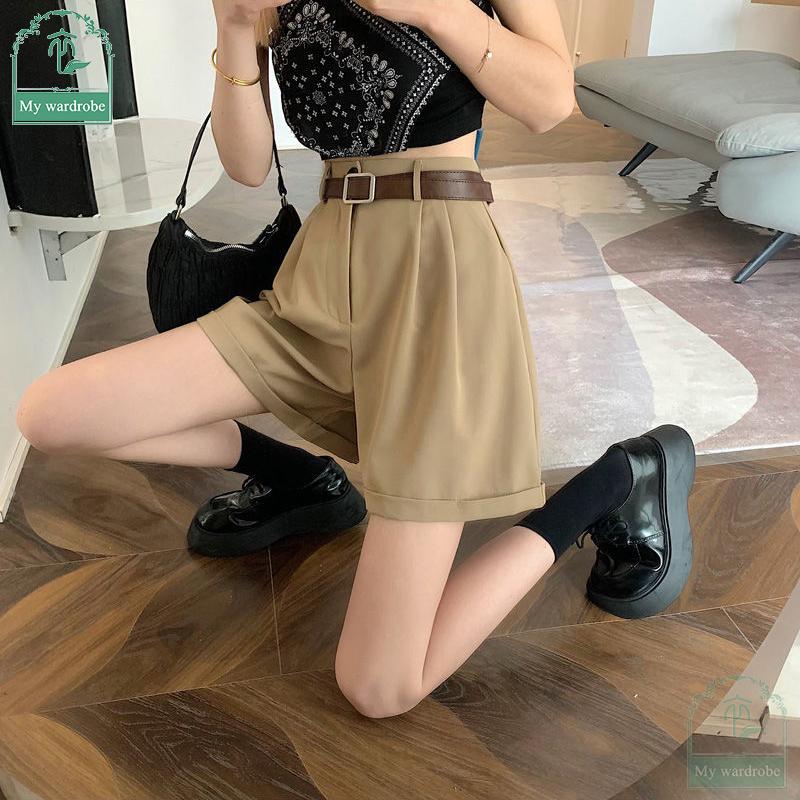 Women's Loose High-waisted Wide-leg Pants Thin Suit Shorts Summertime Korean Version Rolled-up Casual Shorts