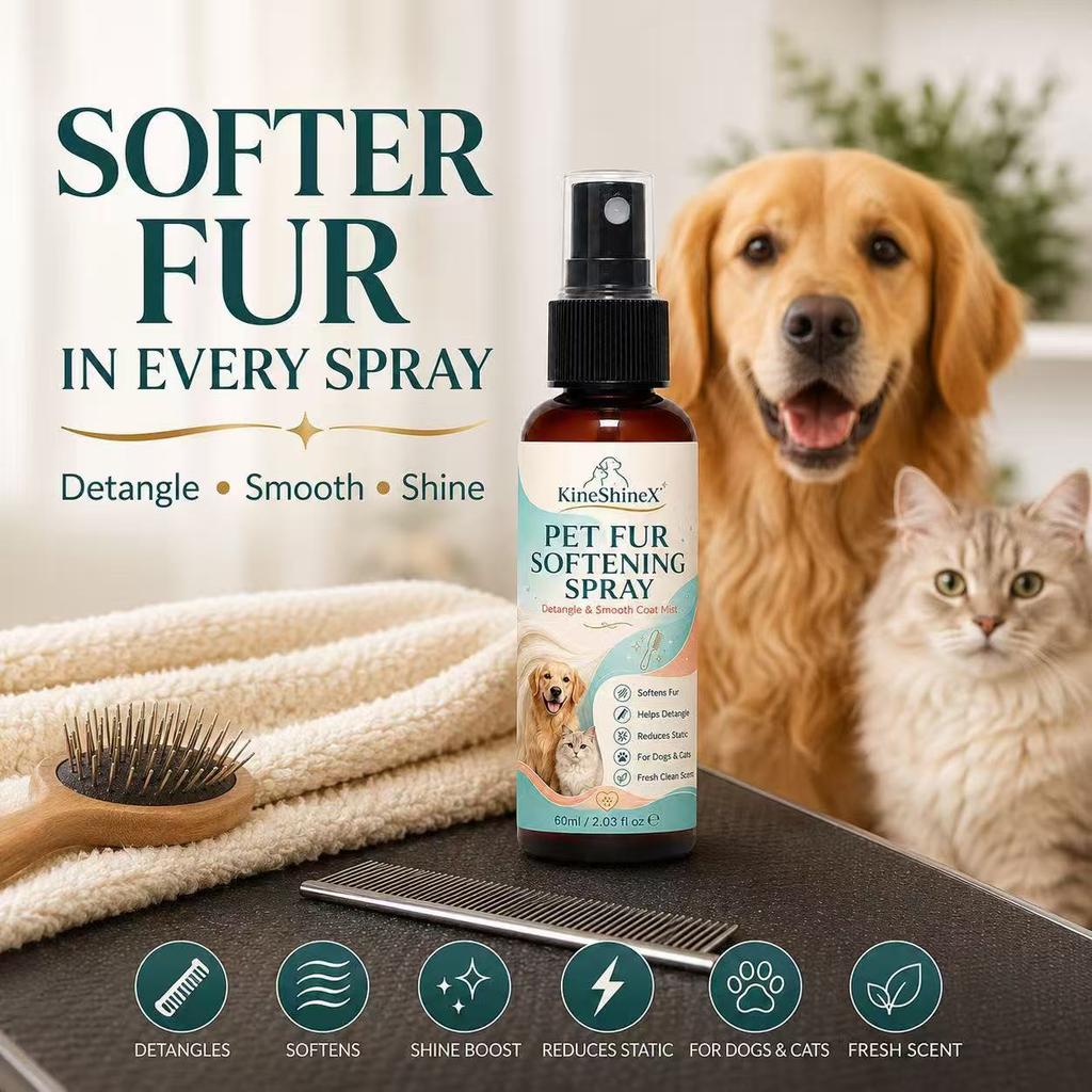 BUY 1 GET 2 FREEKineShineX Pet Detangling & Anti-Static Coat Spray 60ml - Leave-In Softening & Smooth Fur Care for Dogs & Cats