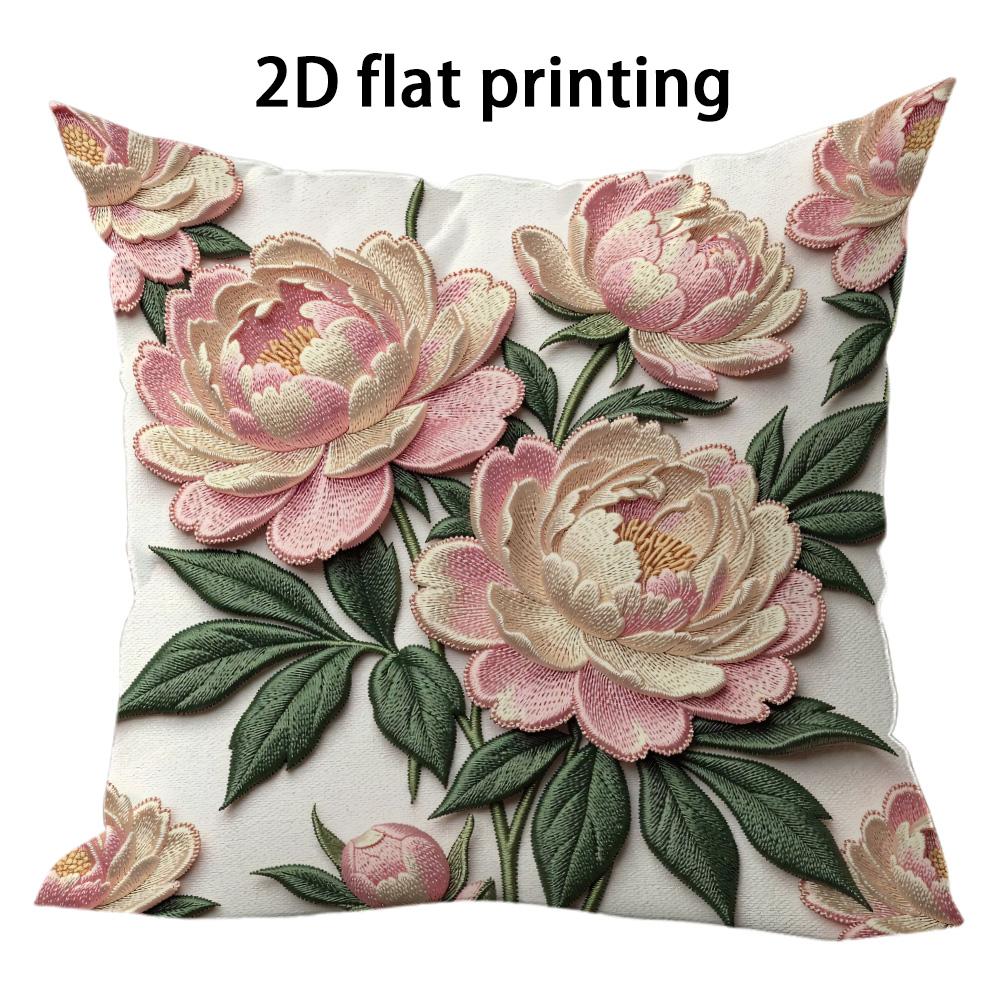 1pc Vintage Peony Floral Throw Pillow Covers 2D Flat Printed Decorative Cushion Cases for Home Sofa Bedroom Living Room