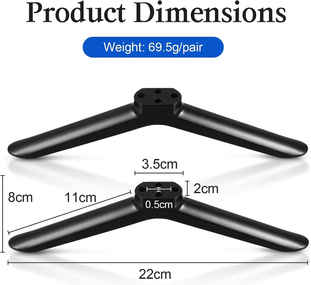 2 Pcs TV Stand Legs, Table Top TV Stand Base Replacement Bracket, Universal TV Legs Compatible with Samsung LG Sharp TVs Most 32-65 Inch, Includes