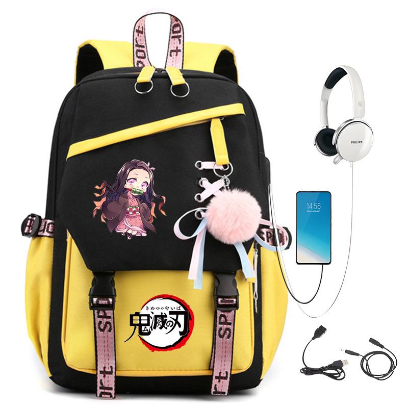 Japanese Campus Contrasting Color USB Multi-function Foreign Trade Children's Student Schoolbag Large Capacity Ghost Extinguishing