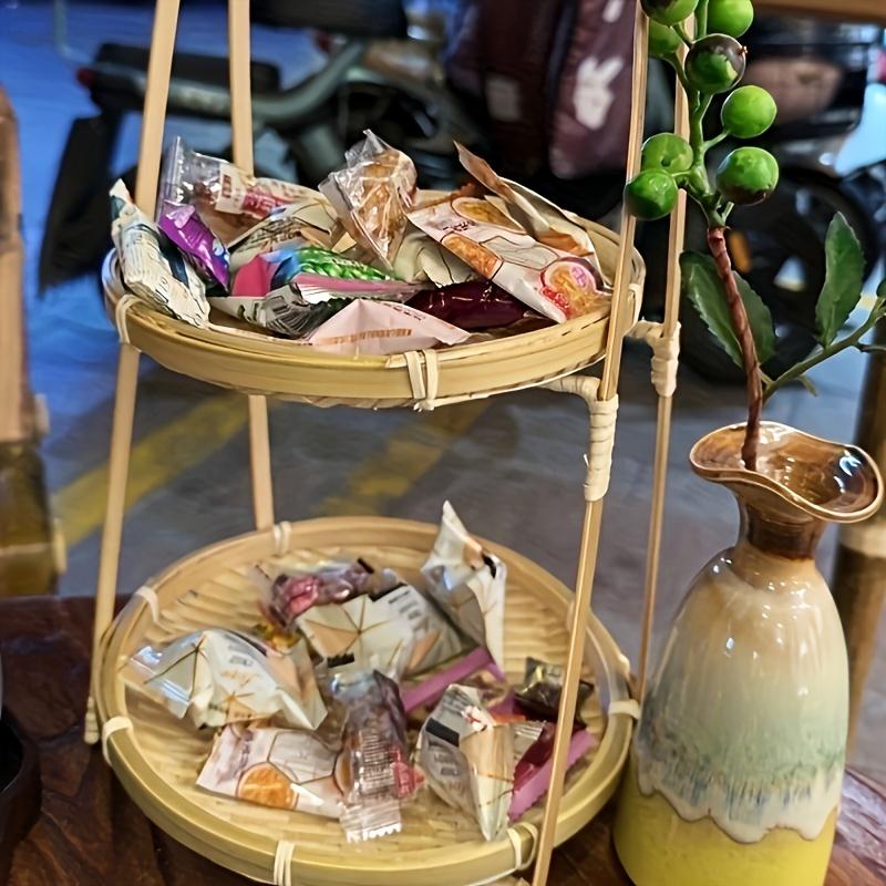 1/2pack Multilayer Bamboo Woven Basket with Handle Fruit Snacks Pastry Tray Versatile Storage for Party Picnic Baking Decor Rack