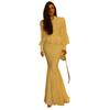 Cross-border European and American Women's Clothing  Stand-up Collar Button Lantern Sleeve Lace Court Style Top Fishtail Long Skirt Set