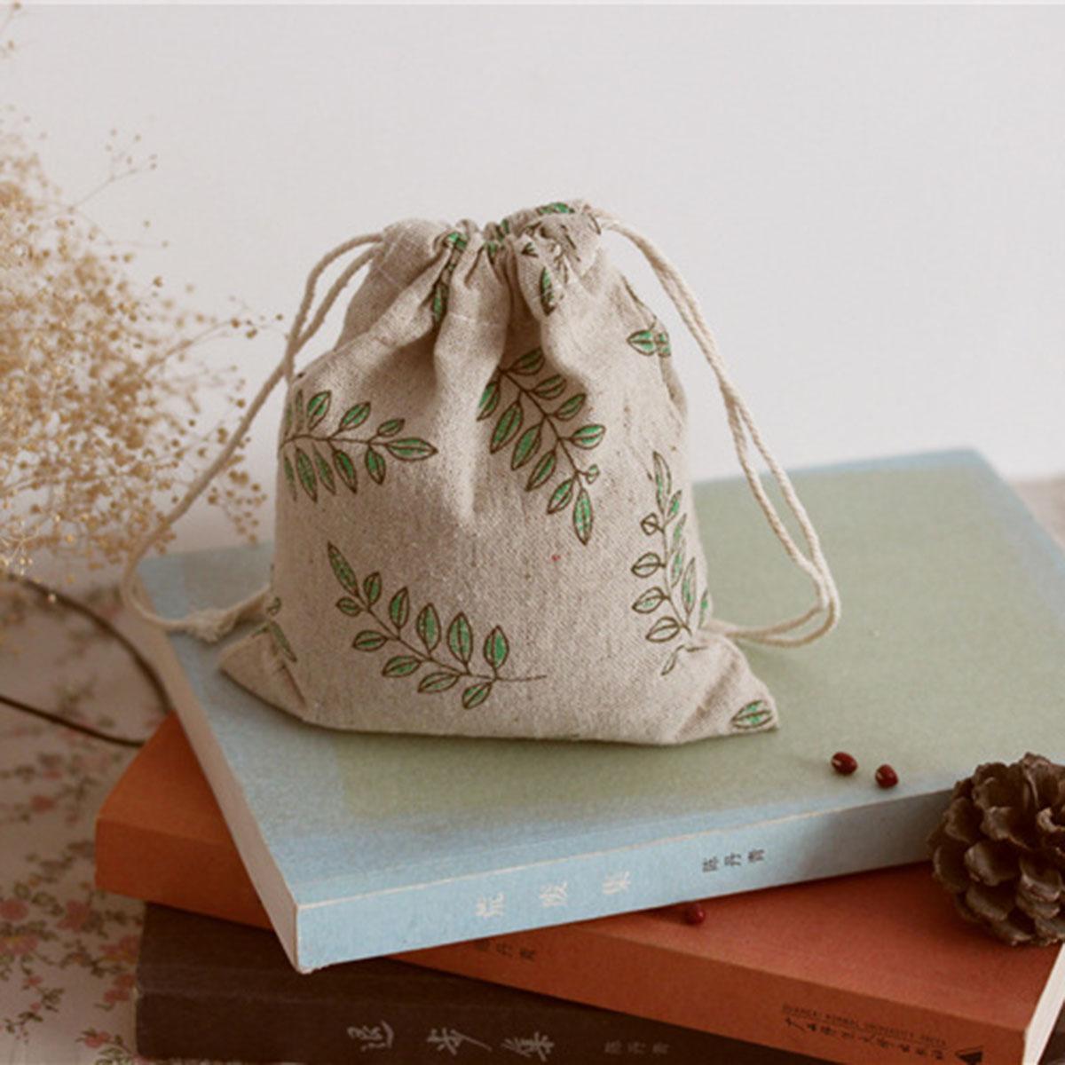 

Хлопковая сумка с листьями, сумки на шнурке, держатель для конфет, ювелирные изделия, вечерние, свадебные подарки, сумка, упаковка для ювелирных изделий 14x16cm
