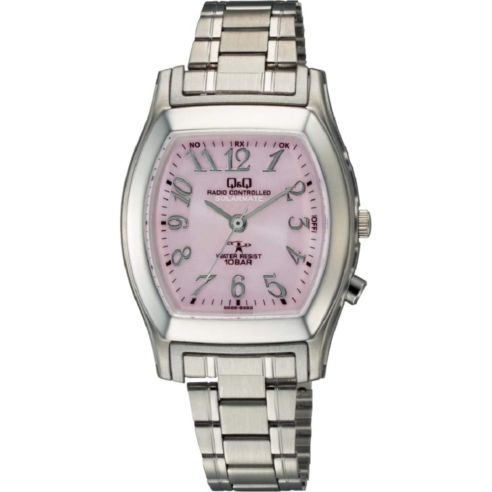 Citizen Q&Q Analog Solar Watch 10 Bar Water Resistant Metal Band Pink HJ05-205 Women s Silver