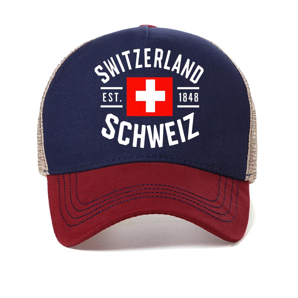

Summer Unisexs casual sports SWITZERLAND pattern printed baseball cap fashion Causal Breathable sun hats unisex mesh Snapback hat Adjustable