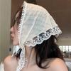 Triangular Head Scarf French Hair Bandana Tie Knotted Headscarf Vintage Headband Floral Lace Head Kerchief for Women