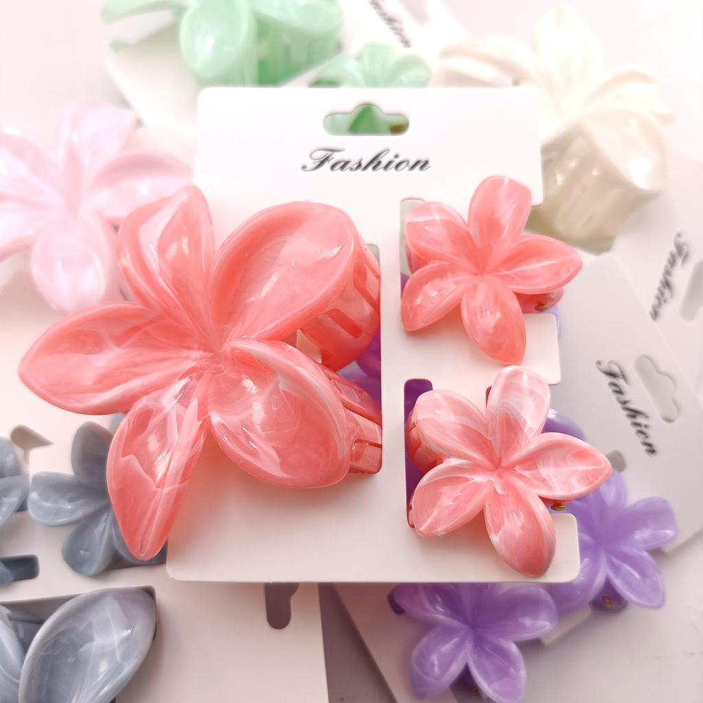 3PCS Hawaiian Gradient Flower Hair Claw Clip For Women Girl Fashion Plastic Non Slip Hold Hairpin Barrette Hair Accessories