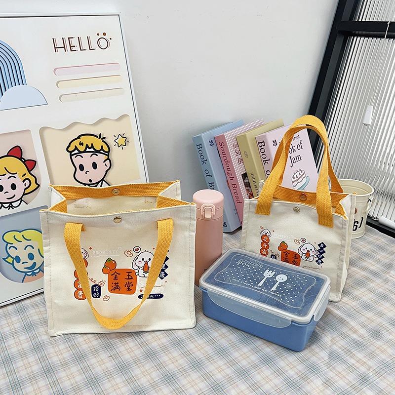 Fashion women's canvas underarm bag New cartoon printed bento bag Large capacity tote bag