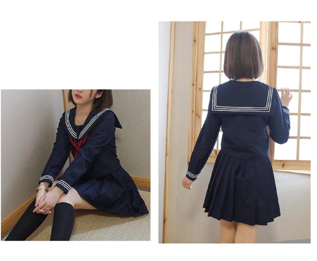 Aculldo Sailor Navy Long Short Long Cosplay Three White Open Authentic Perfect for Cultural School School Uniform Size Uniform, Blue, Sleeves,