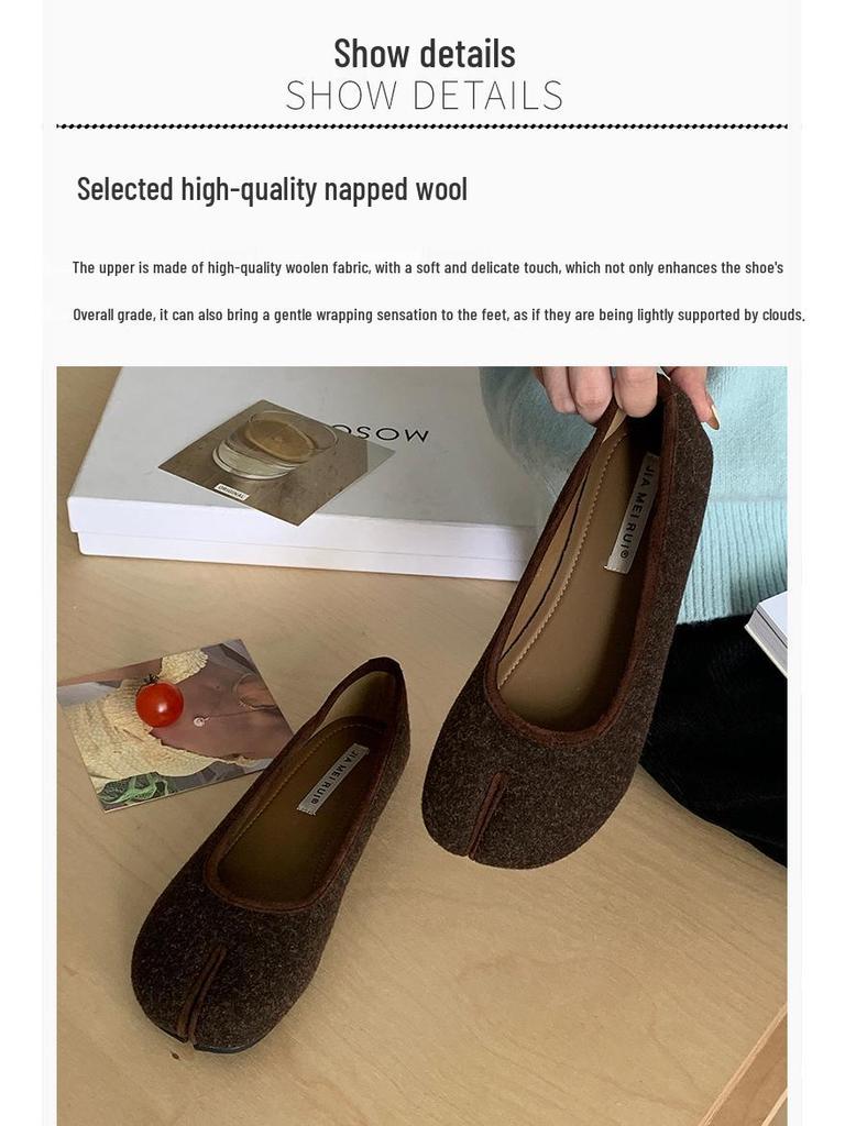 Dámské retro nazouvací boty s rozdělenou špičkou, měkká podrážka, nízký střih, perfektní k sukním