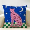 Pink Funky Animal Cushion Cover Durable Hypoallergenic Organic Linen Pillow Cover Short Size Washable SkinFriendly