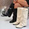 Folded high-heeled fashion boots autumn new thick-heeled large-size British high-heeled trousers boots women