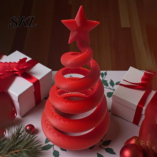 Lightweight Hollow Desktop Figurines 3D Printed Spiral Twisted Christmas Tree Figurine with Star Top, Mini Small Winter Atmosphere Ornament