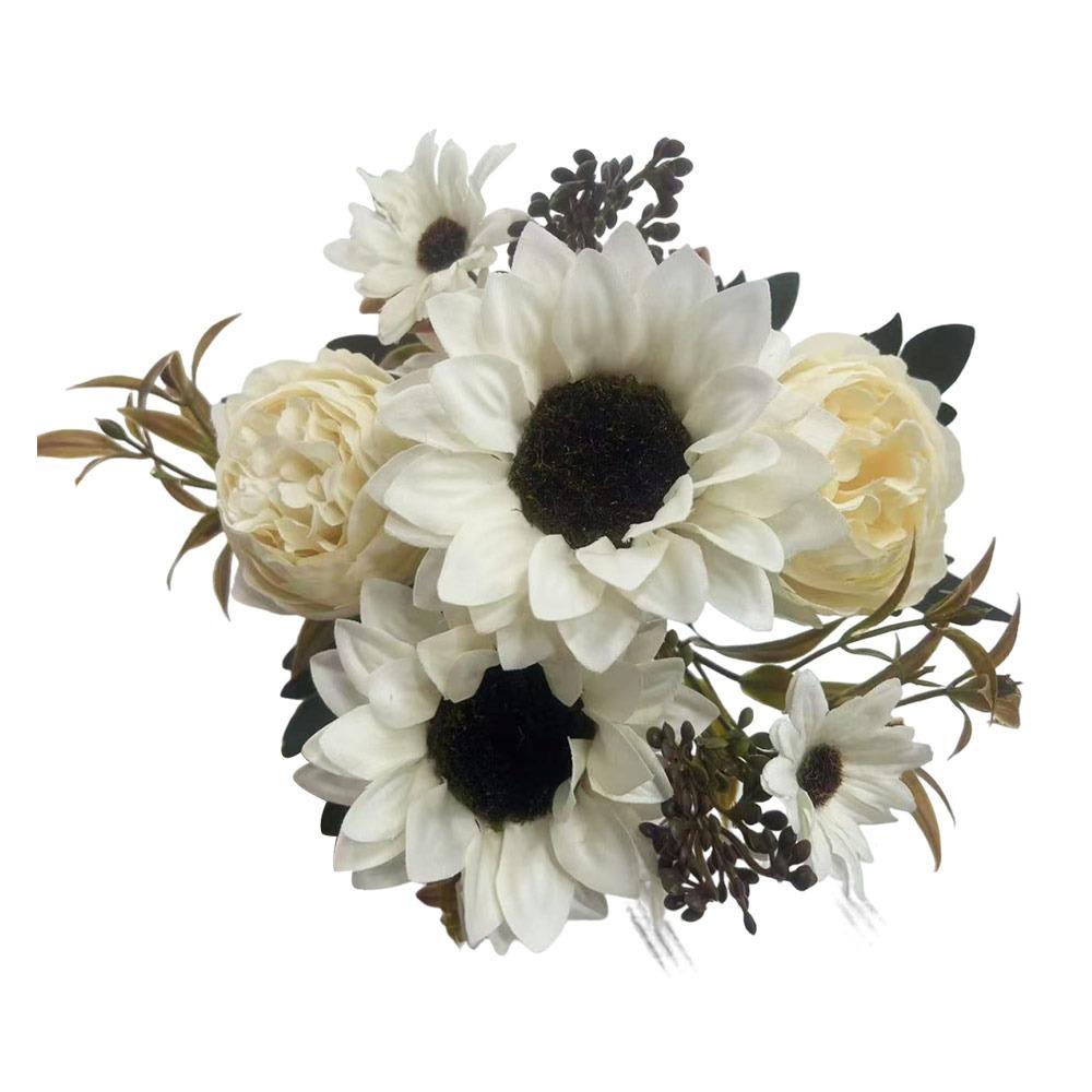 Multicolor Sunflower Artificial Flower Green Leaves Photo Props Faux Daisy Peony Flower DIY Accessories Simulation Sunflower