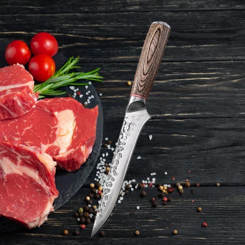 Kitchen Chef Knives Japanese Kitchen Knife Hand Forged Hammer Fruit Vegetable Knives Professional Boning Knife with Holder
