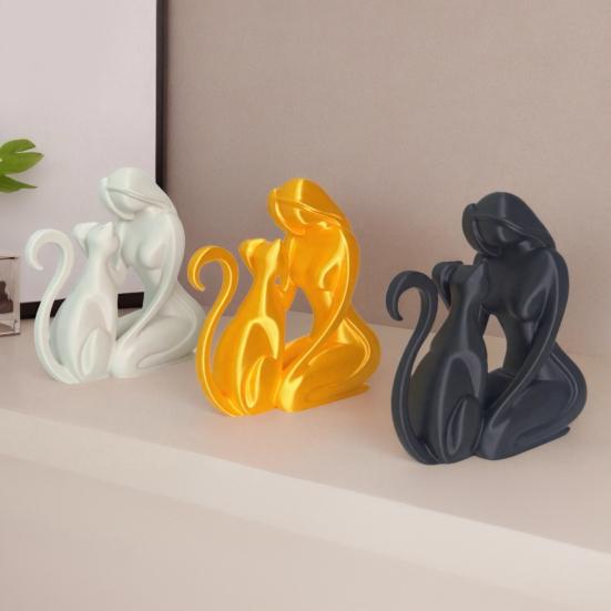 Baizihuahu 3D Printed Sculpture, Woman And Cat Shape, Matte Finish Durable Figurine, Light Luxury Style Ornament for Home Decor