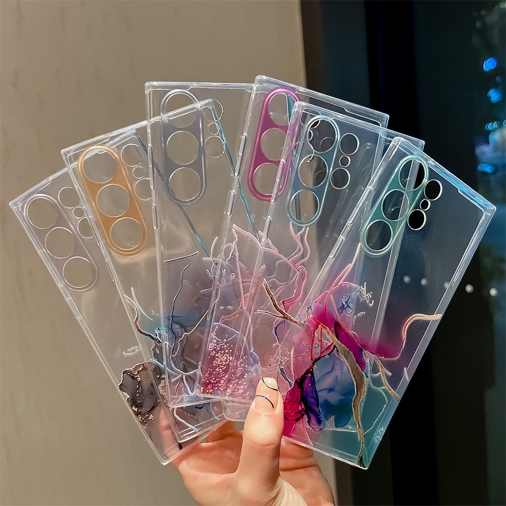 Aquarellmaleri Marmordeksel for Samsung S24U S23 Ultra S22 S21 Plus A55 5G A54 A34 A23 A52 A72 A33 A12 Gjennomsiktig Mykt Silikondeksel